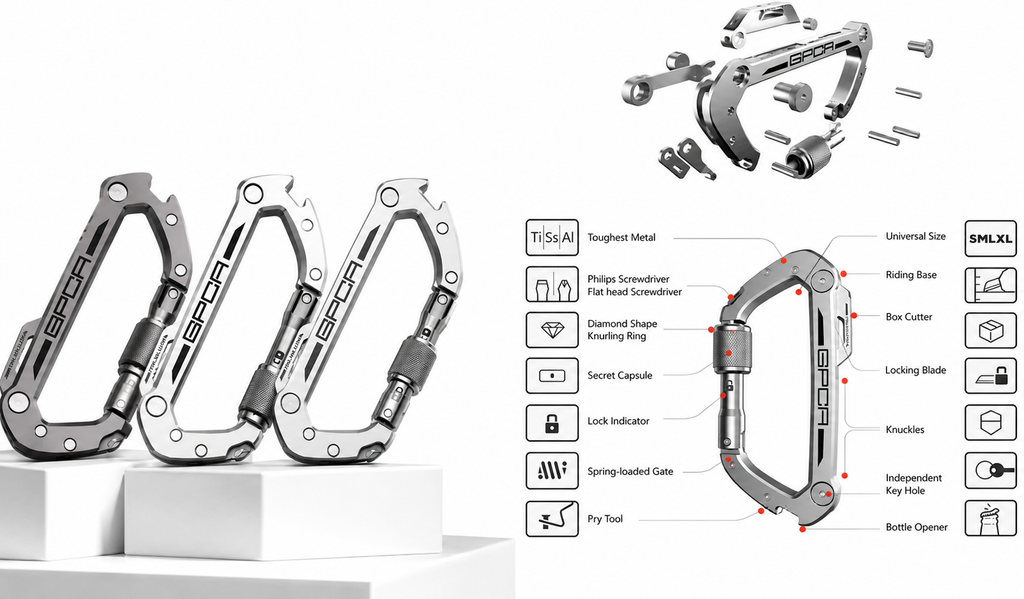 Outdoor Survival Keychain Multifunctional Metal Travel Carabiner