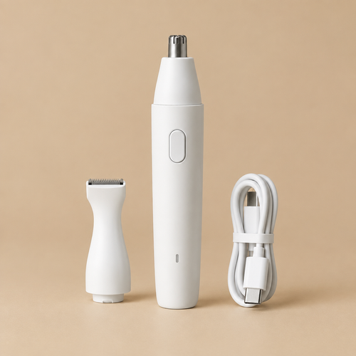 White 2-in-1 rechargeable trimmer with nose and facial heads