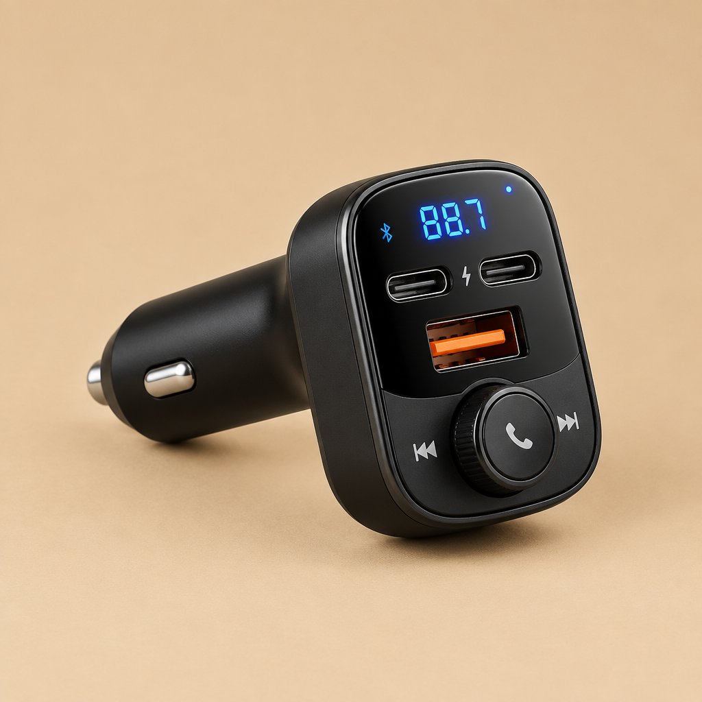 Compact Bluetooth car adapter with USB-C and USB-A ports