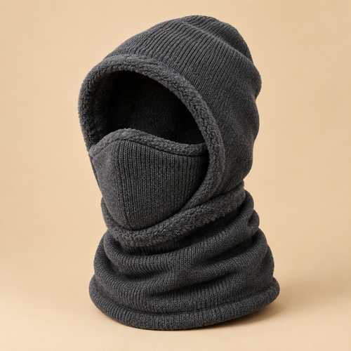 Charcoal fleece-lined 3-in-1 winter hood