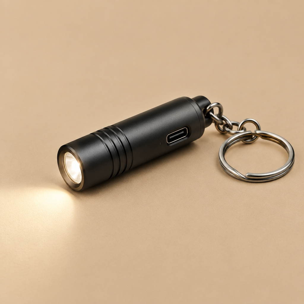 Black rechargeable keychain flashlight