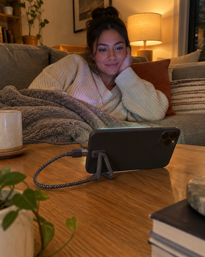 watching a video on the cable stand