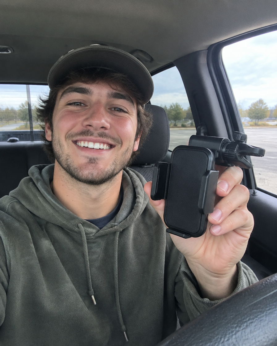 In use: showing the phone mount in the truck