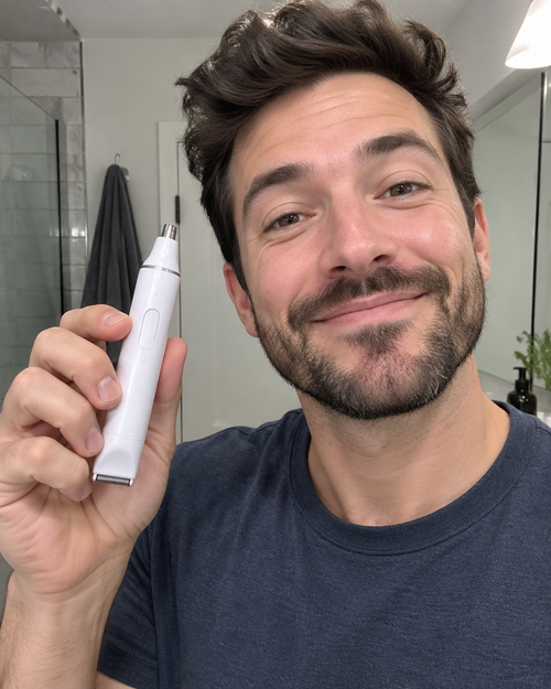In use: holding the 2-in-1 trimmer