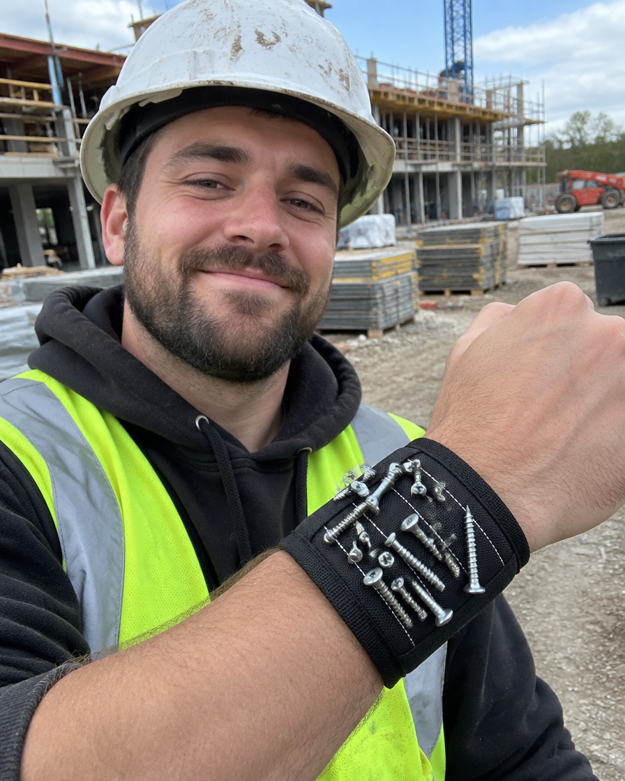 In use: magnetic wristband on a job site